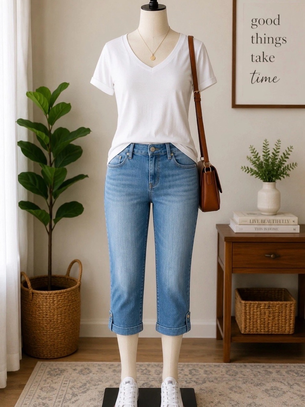 Nine West Jeans Womens Size 14 Blue Cropped Button Hem Denim Capri Stretch